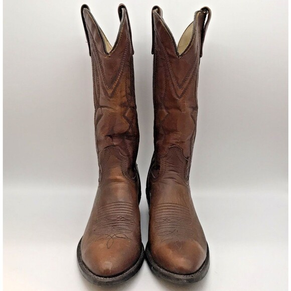 Vintage Brown Leather Cowboy Boots Men's 8D Western Footwear Made in the USA - Picture 2 of 10